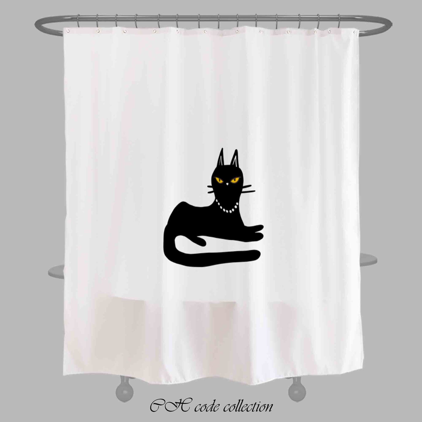 JoySwallow A noble black cat Shower Curtain, Black Cat Waterproof Curtains, Animal Machine Washable Shower Curtains, Heavy Weighted Bath Curtains with hooks