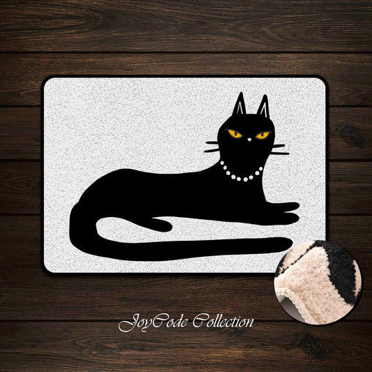 JoySwallow A Noble Black Cat Tufted Bathmat, Animal Bathroom Rug, Cat Area Rug, Kitty Bedroom Rugs