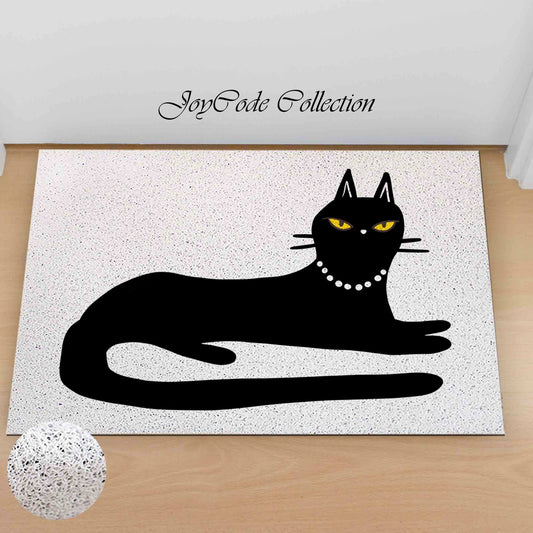 JoySwallow Noble black Cat PVC Coil Entrance Door Mat, Cute Animal Anti-Skid Outdoor Mat, Cat Entryway Rug for Porch Courtyard