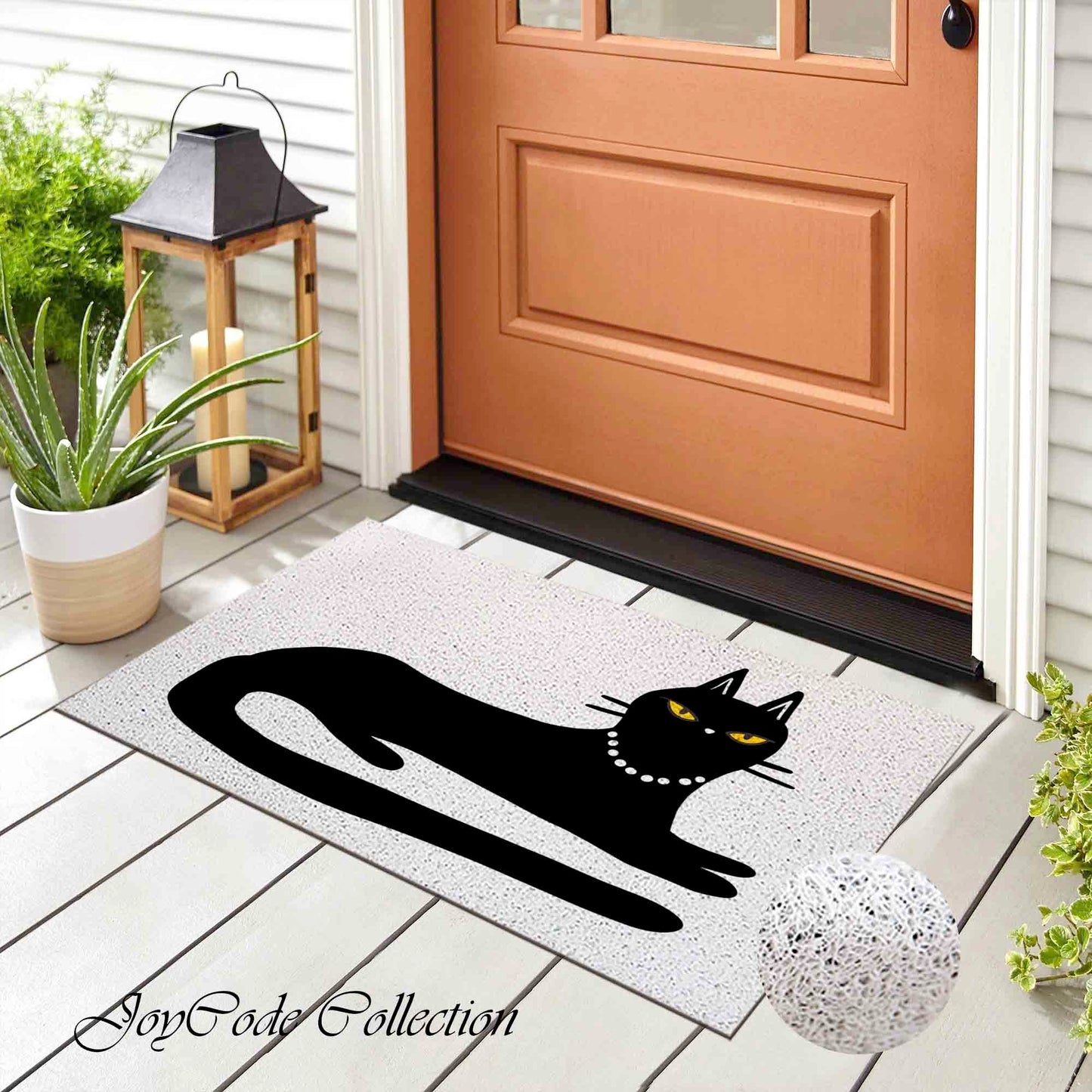 JoySwallow Noble black Cat PVC Coil Entrance Door Mat, Cute Animal Anti-Skid Outdoor Mat, Cat Entryway Rug for Porch Courtyard