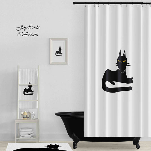 JoySwallow A noble black cat Shower Curtain, Black Cat Waterproof Curtains, Animal Machine Washable Shower Curtains, Heavy Weighted Bath Curtains with hooks