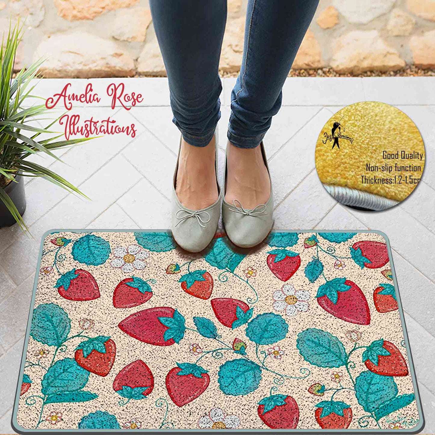 Strawberries and Cream Flannel Door Mat by AmeliaRose Illustrations from UK