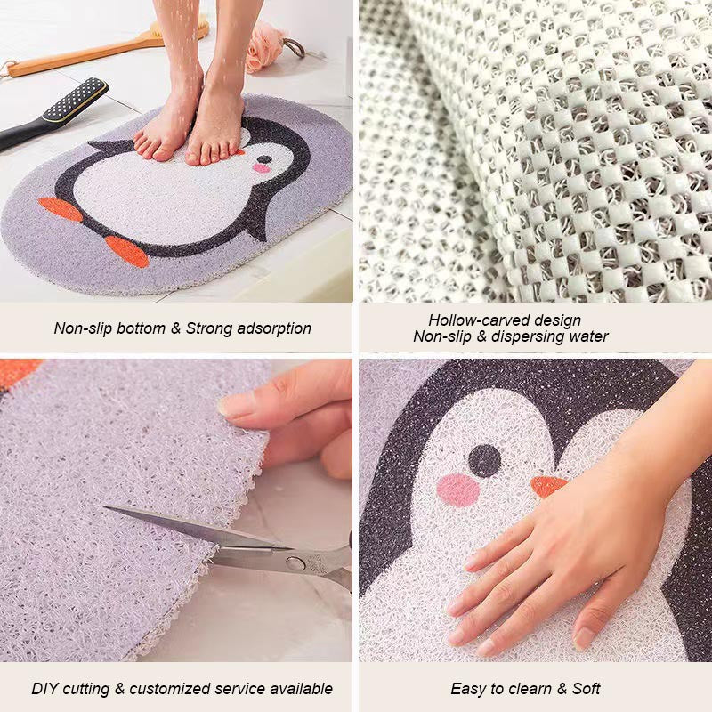 JoySwallow Personalized Bath Tub Mat, Little White Cat Tub Mat, Art PVC Coil Shower Mat, Modern  Anti Skid PVC Coil Bathmat, Permeable Bathmat, Drainable Rug