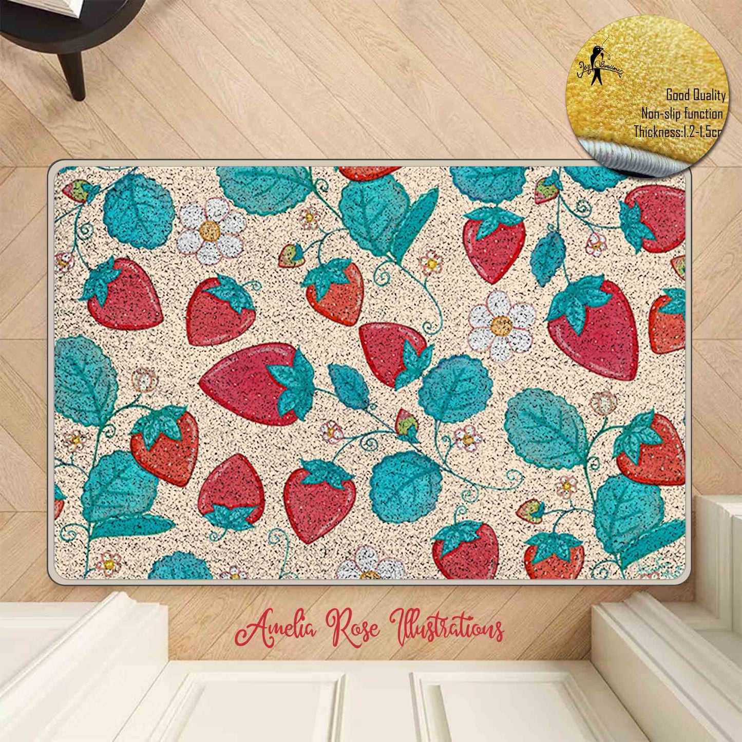 Strawberries and Cream Flannel Door Mat by AmeliaRose Illustrations from UK