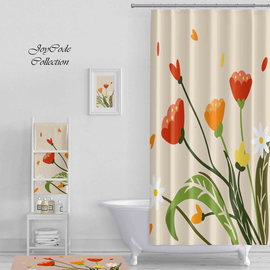 JoySwallow Personalized Shower Curtain, A Bouquet of Flowers Shower Curtain, Waterproof Curtains, Machine Washable Shower Curtains, Art Flowers Curtain, Floral Heavy Weighted Bath Curtains with hooks