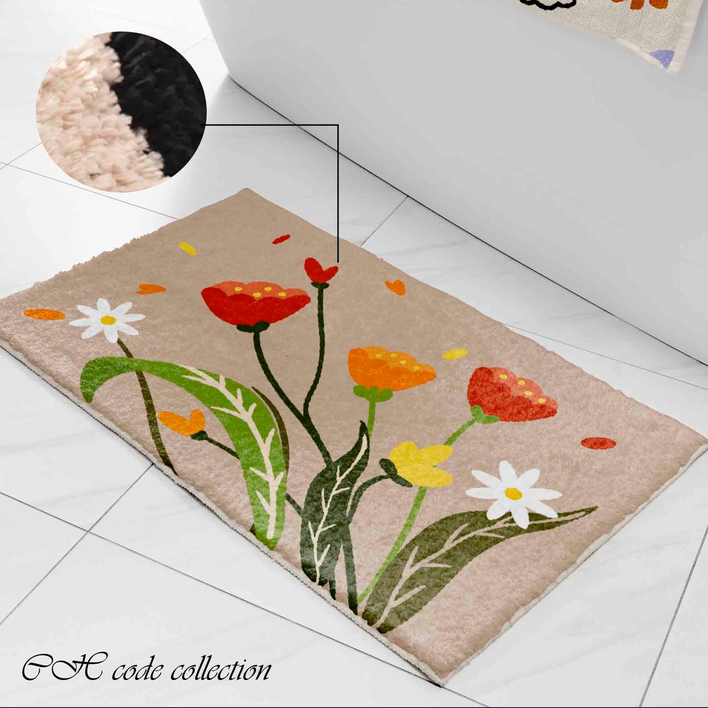 JoySwallow A Bouquet of Flowers Tufted Bathmat, Flower Bath Rug, Floral Area Rug, Bedroom Runners