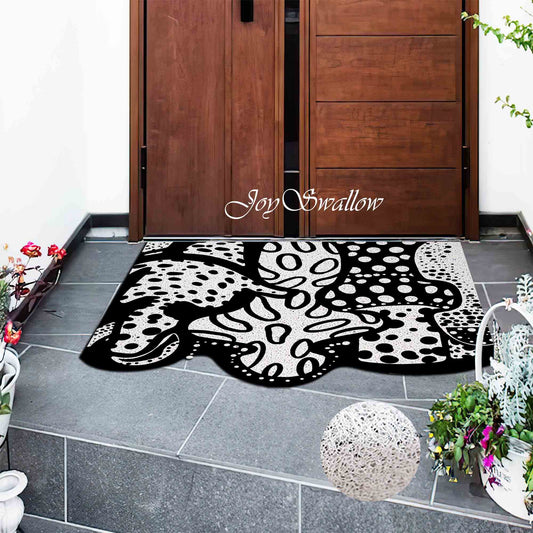 JoySwallow Abstract Black White Vase Door Mat, PVC Coil Entrance Door Mat, Geometrical Anti-Skid Outdoor Mat, Entryway Rug for Porch Courtyard