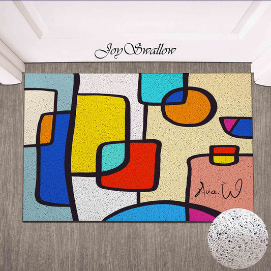 JoySwallow Personalized Door Mat, Abstract Colorful Geometrical Blocks Indoor Mat,  PVC Coil Entrance Door Mat, Modern Entryway Mat, Anti-Skid Outdoor Mat, Abstract Entryway Rug for Porch Courtyard, Colorful Blocks Outdoor Mat, Geometrical entrance mat