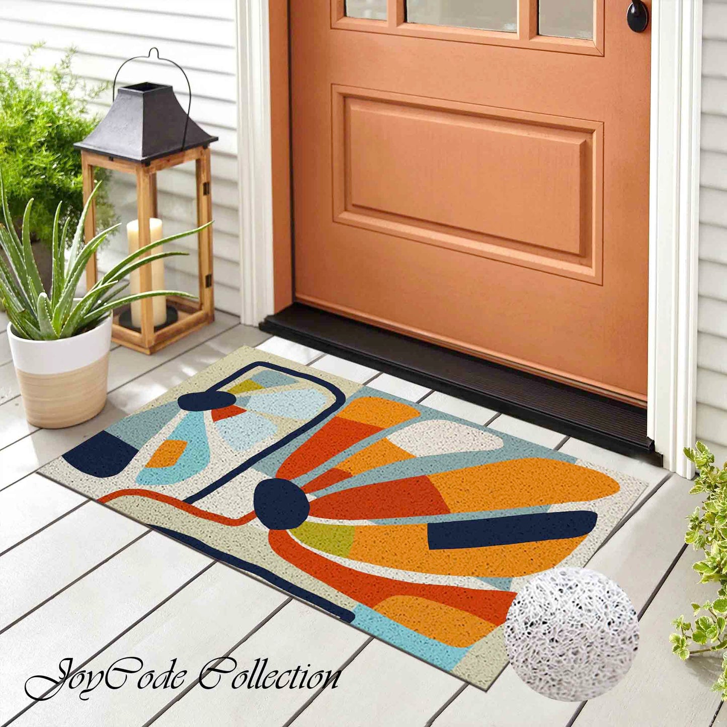 JoySwallow Abstract Daisy and Vase PVC Coil Entrance Door Mat, Flowers Anti-Skid Outdoor Mat, Floral Entryway Rug for Porch Courtyard