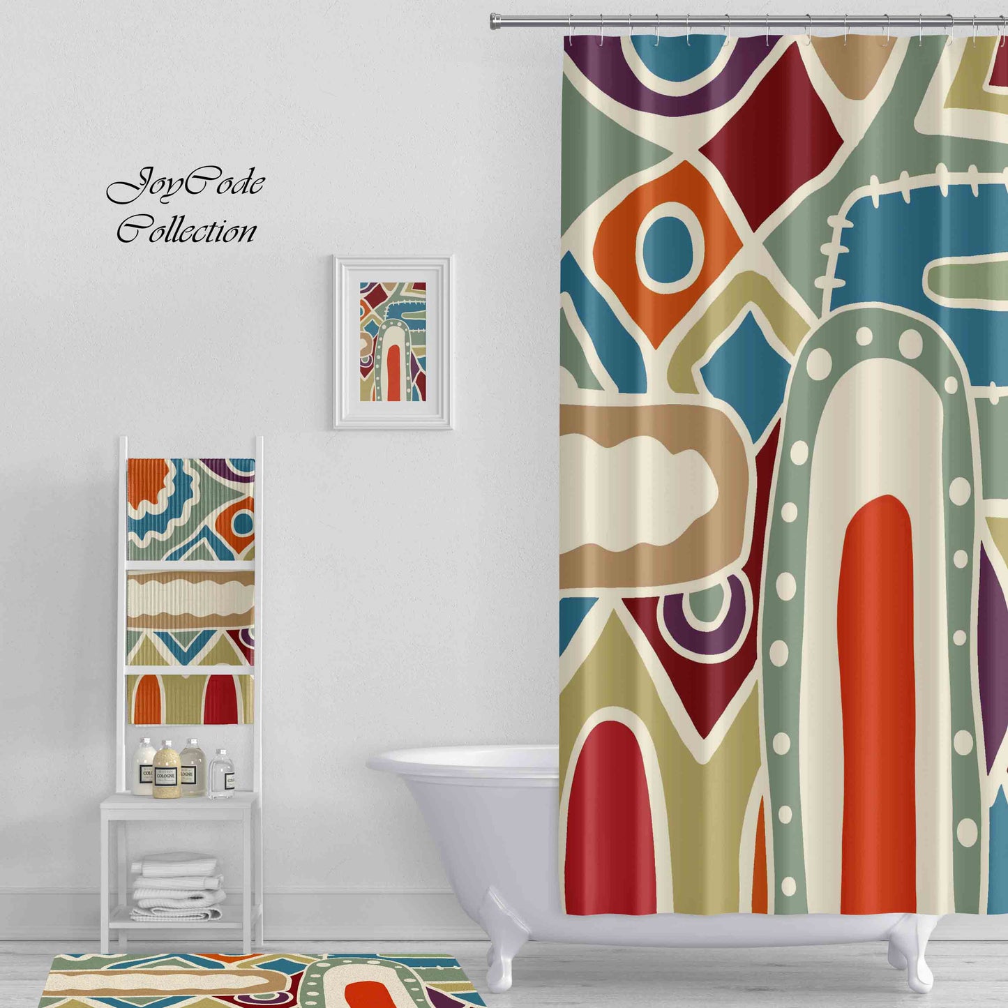 JoySwallow Personalized Shower Curtain, Abstract Fields and Houses Shower Curtain, Landscape Waterproof Curtains, Colorful blocks Curtains, Machine Washable Curtain, Heavy Weighted Bath Curtains with hooks