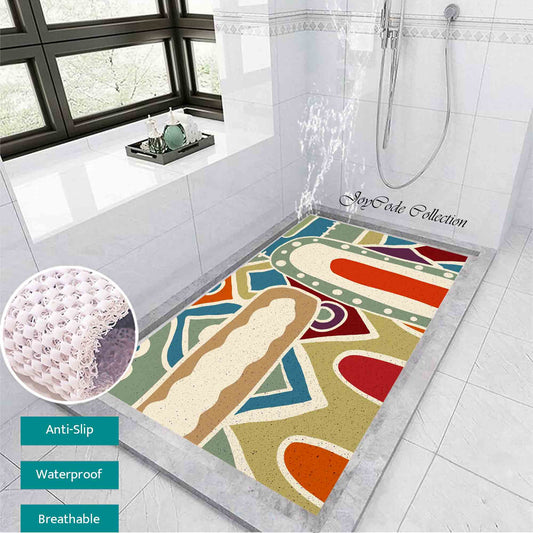 JoySwallow Personalized Bathtub Mat, Abstract Fields and Houses Bathtub Mat,  Line Art PVC Coil Shower Mat, Geometrical Anti Skid PVC Coil Bathmat, Permeable Bathmat, Drainable Rug