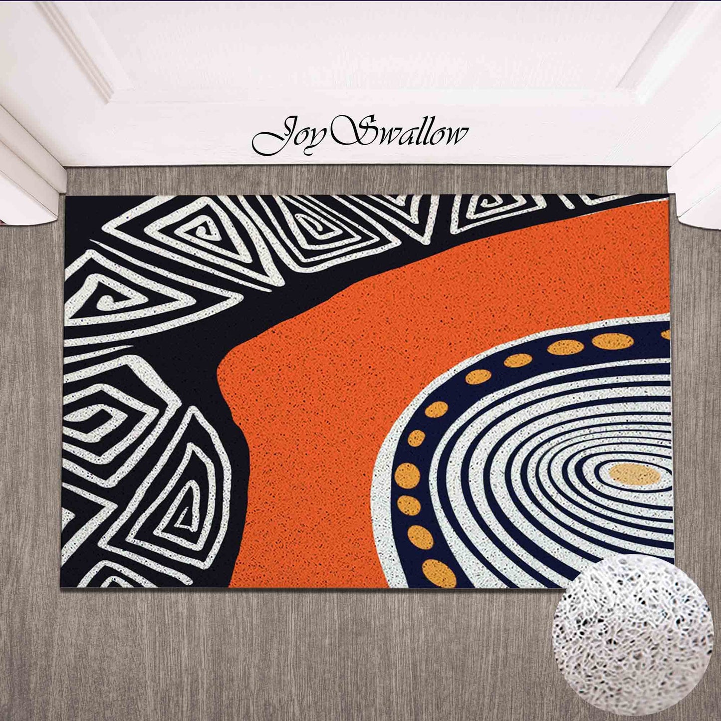 JoySwallow Personalized Doormat, Abstract Geometrical Line Art Door Mat, PVC Coil Entrance Door Mat, Orange Anti-Skid Outdoor Mat, Entryway Rug for Porch Courtyard