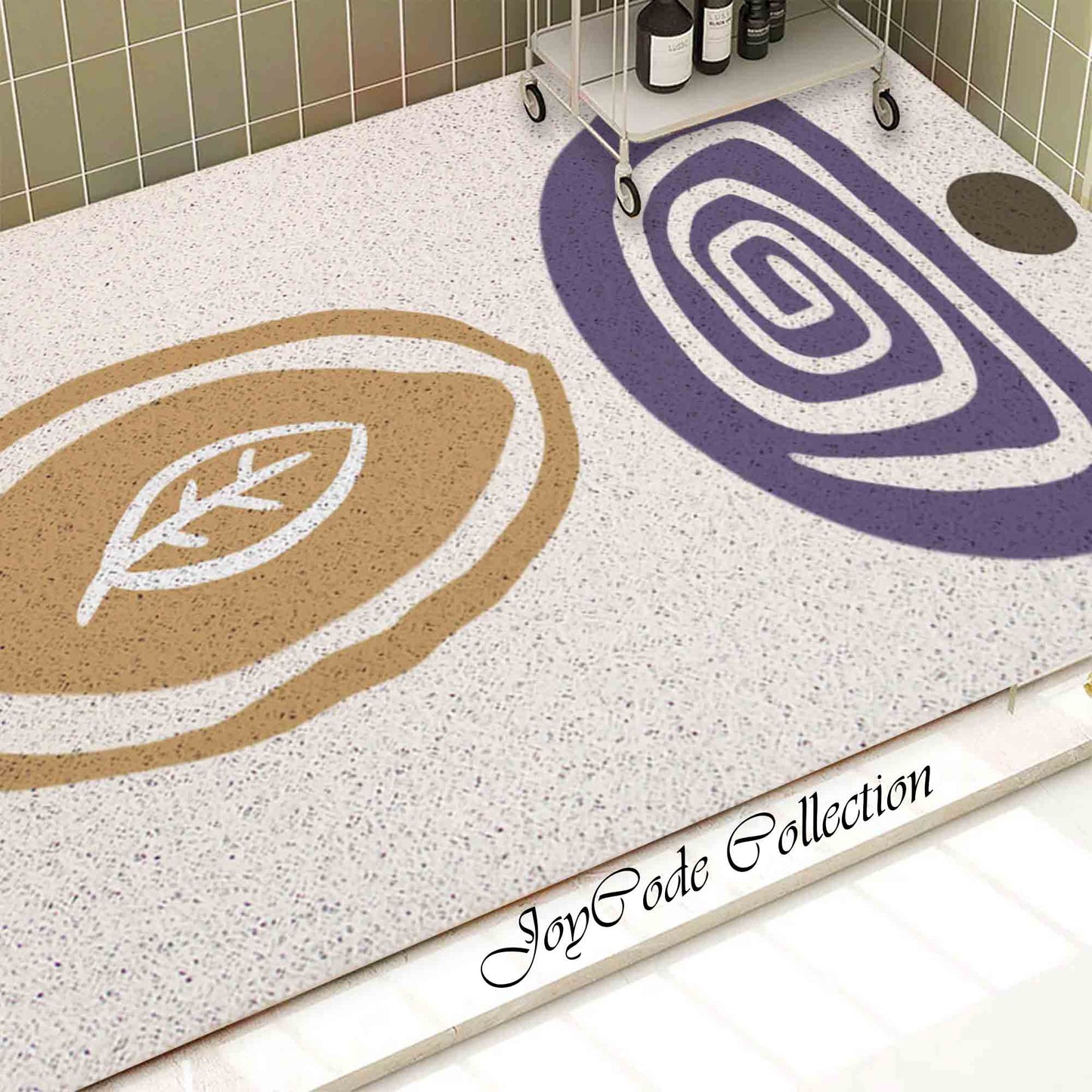 JoySwallow Personalized Bathtub Mat, Abstract Purple Khaki Leaves Bathtub Mat,  Line Art PVC Coil Shower Mat, Geometrical Anti Skid PVC Coil Bathmat, Permeable Bathmat, Drainable Rug