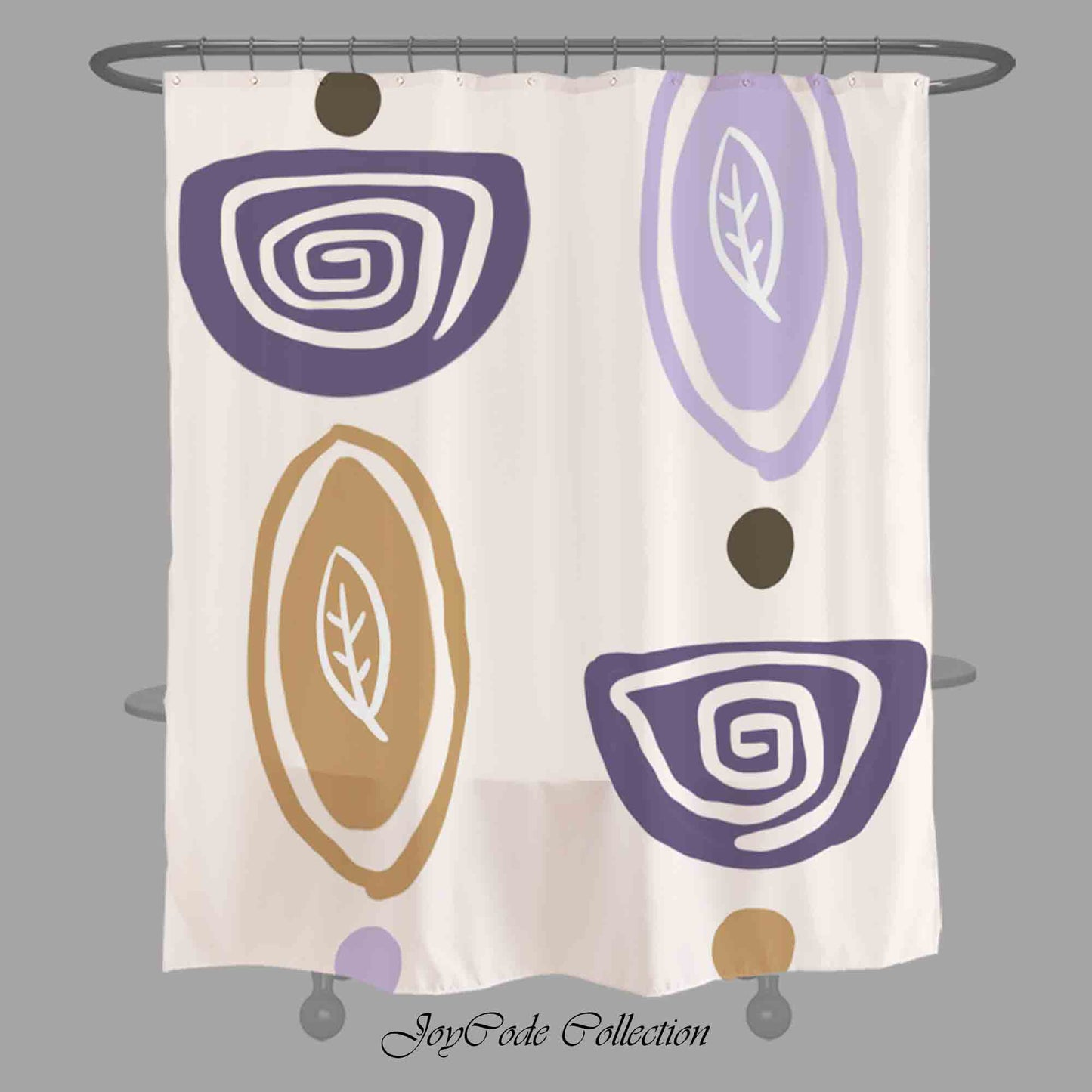 JoySwallow Personalized Shower Curtain, Abstract Purple Khaki Leaves Shower Curtain, Line Art Waterproof Curtains, Geometrical Machine Washable Shower Curtains, Heavy Weighted Bath Curtains with hooks