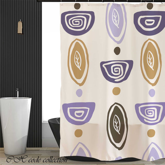 JoySwallow Abstract Purple Khaki Leaves Line Art Shower Curtain, Abstract Blocks Waterproof Curtains, Check Machine Washable Shower Curtains, Heavy Weighted Bath Curtains with hooks