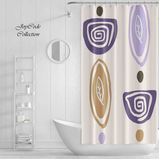 JoySwallow Personalized Shower Curtain, Abstract Purple Khaki Leaves Shower Curtain, Line Art Waterproof Curtains, Geometrical Machine Washable Shower Curtains, Heavy Weighted Bath Curtains with hooks