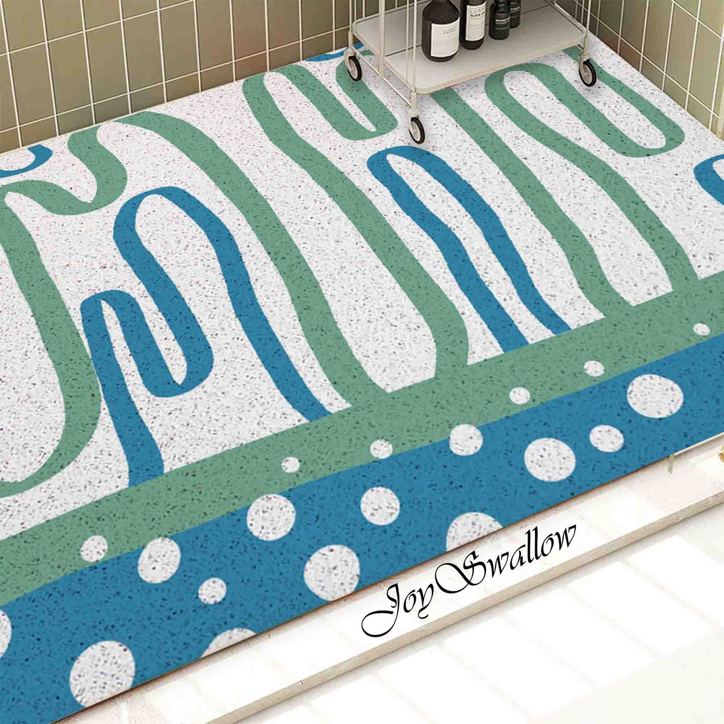 JoySwallow Personalized Bathtub Mat, Abstract Snowland Bathtub Mat, Abstract PVC Coil Shower Mat, Anti Skid PVC Coil Bathmat, Geometric Permeable Bathmat, Drainable Rug