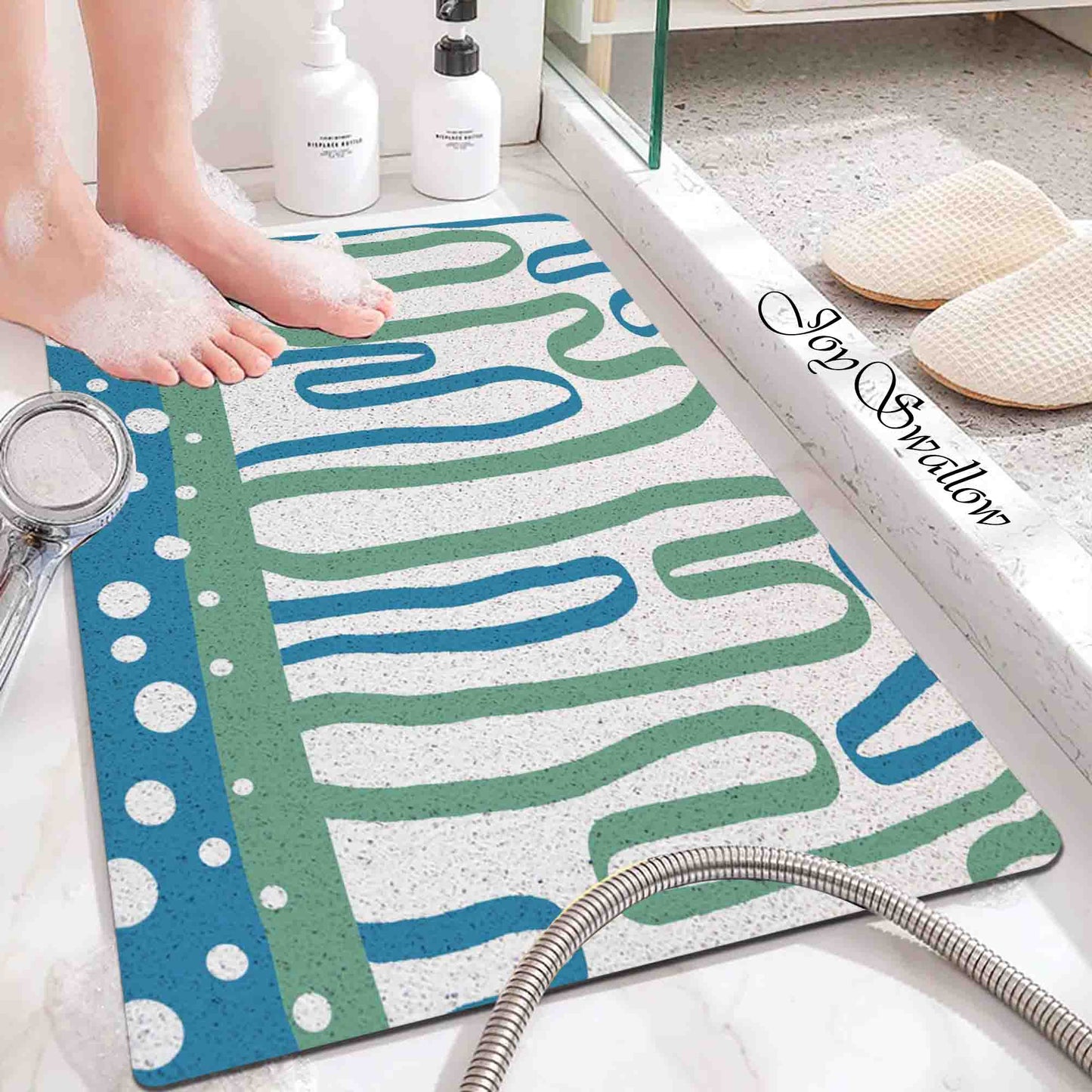 JoySwallow Personalized Bathtub Mat, Abstract Snowland Bathtub Mat, Abstract PVC Coil Shower Mat, Anti Skid PVC Coil Bathmat, Geometric Permeable Bathmat, Drainable Rug