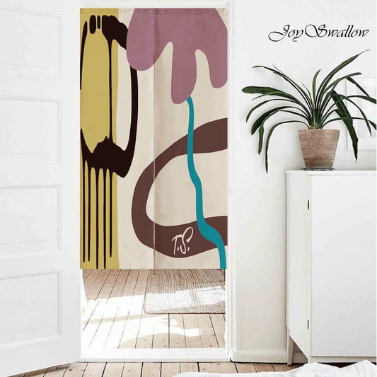 JoySwallow Personalized Doorway Curtain, Abstract Village River Doorway Curtain, Geometrical Door Tapestries for Home, Blocks Door Curtain for Kitchen, Curtain for Bedroom Decoration, Flower Privacy Divider Curtain with Rod