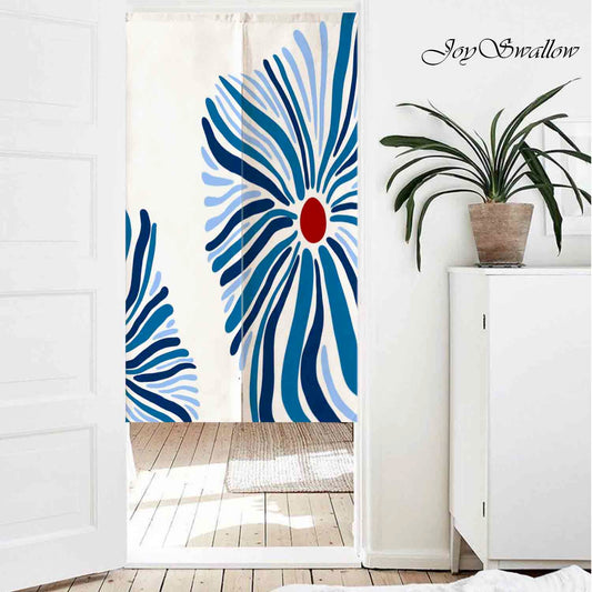 JoySwallow Personalized Doorway Curtain, Abstract Blue Flower Door Curtain, Floral Door Tapestries for Home, Flower Door Curtain for Kitchen, Curtain for Bedroom Decoration, Privacy Divider Curtain with Rod