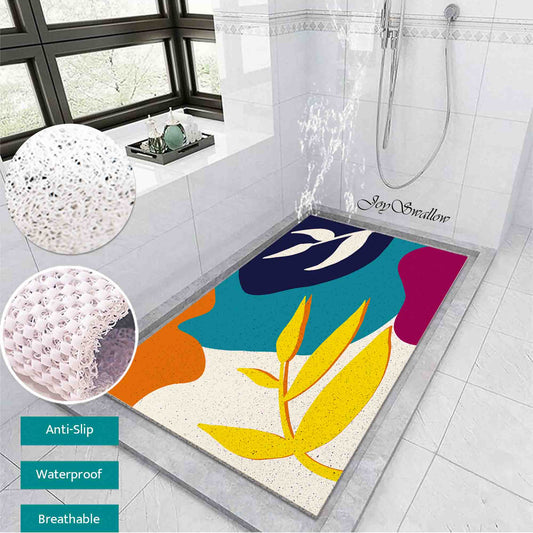 JoySwallow Personalized Bathtub Mat, Abstract plants and Blocks Tub Mat, PVC Coil Permeable Bath Mat, Floral Drainable Bath Rug, Anti Skid Bathmat