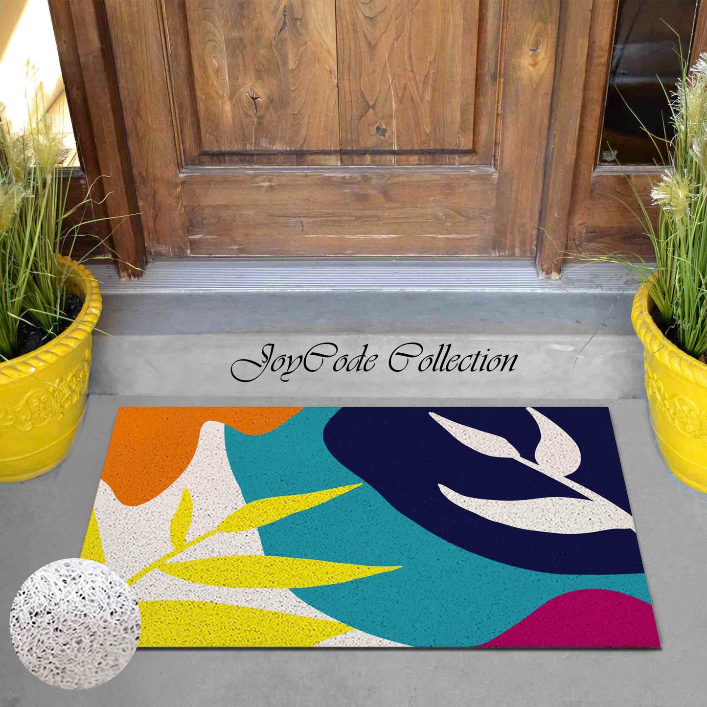 JoySwallow Abstract plants and Blocks PVC Coil Entrance Door Mat, Irregular Blocks Anti-Skid Outdoor Mat, Animal Entryway Rug for Porch Courtyard