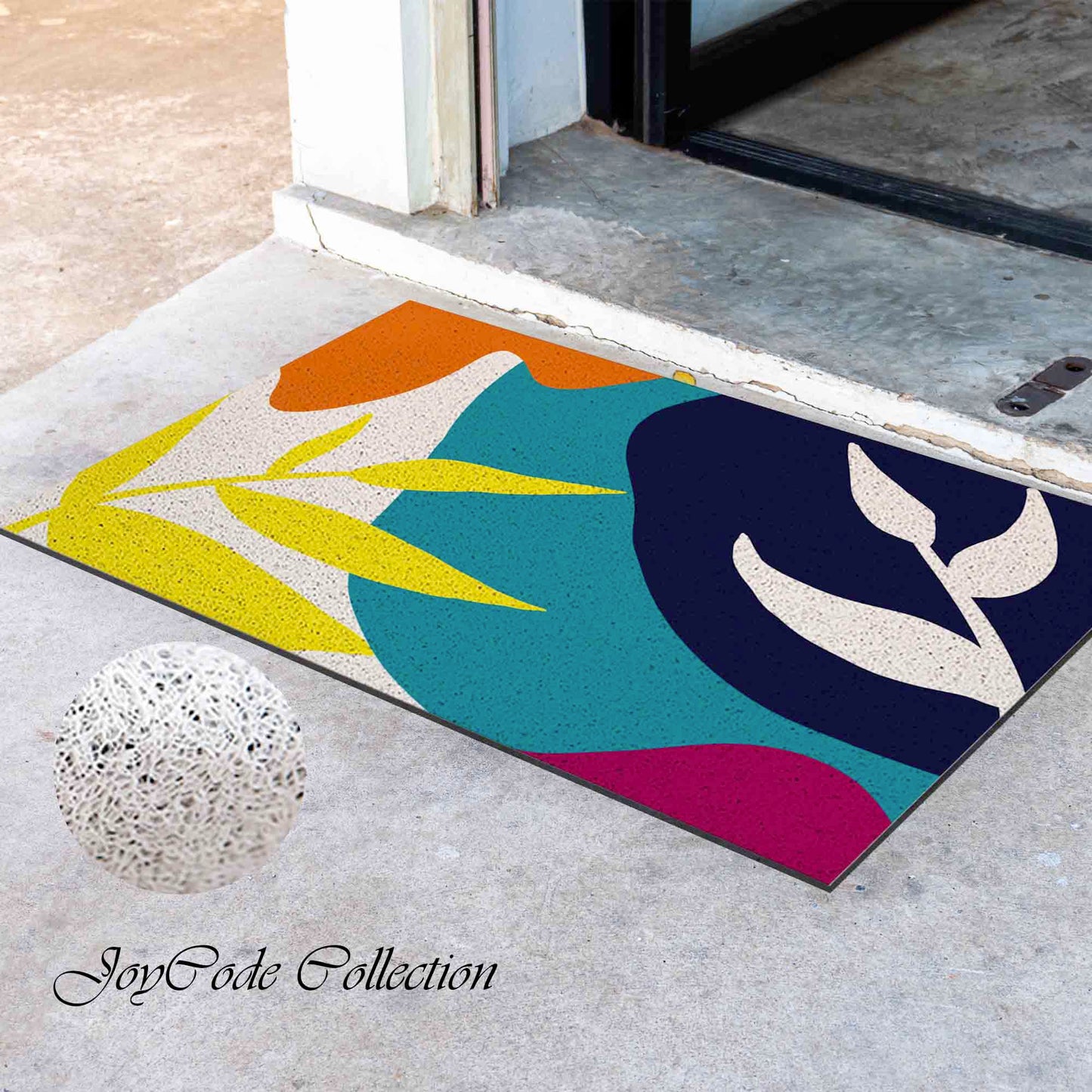 JoySwallow Abstract plants and Blocks PVC Coil Entrance Door Mat, Irregular Blocks Anti-Skid Outdoor Mat, Animal Entryway Rug for Porch Courtyard