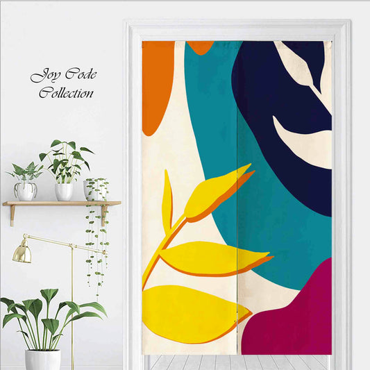 JoySwallow Personalized Doorway Curtain, Abstract plants and Blocks Doorway Curtain, Floral Door Tapestries for Home, Leaves Door Curtain for Kitchen, Geometrical Curtain for Bedroom Decoration, Privacy Divider Curtain with Rod