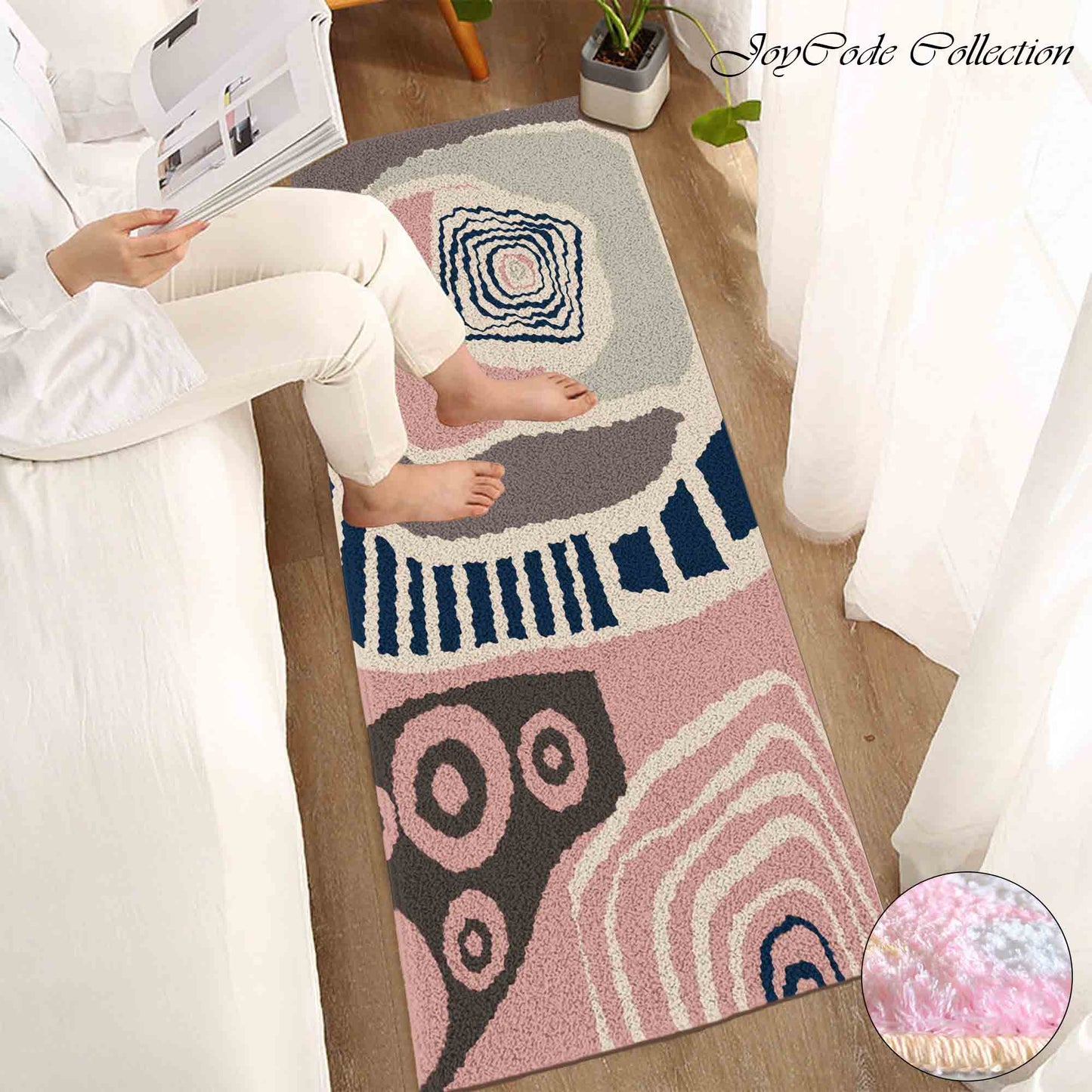 JoySwallow Abstract Architecture Geometry Bathmat, Tufted Bath Mat, Colorful Blocking Rug, Area Rug, Bedroom Runner