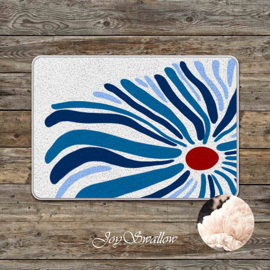 JoySwallow Abstract Blue Flowing Flower Tufted Bathmat, Floral Bathroom Rug, Flower Area Rug, Floral Bedroom Rugs