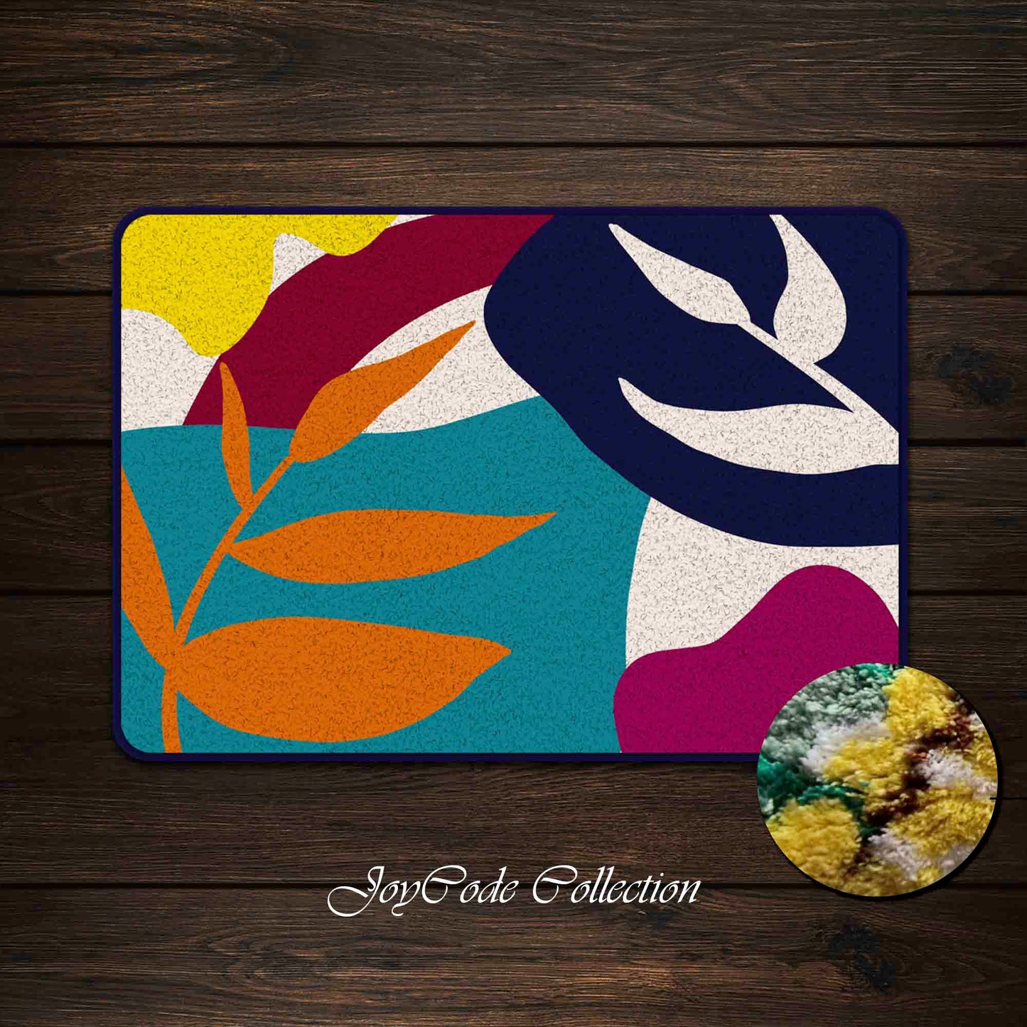 JoySwallow Abstract plants and Blocks Tufted Bathmat, Floral Bathroom Rug, Leaves Area Rug, Floral Bedroom Rugs