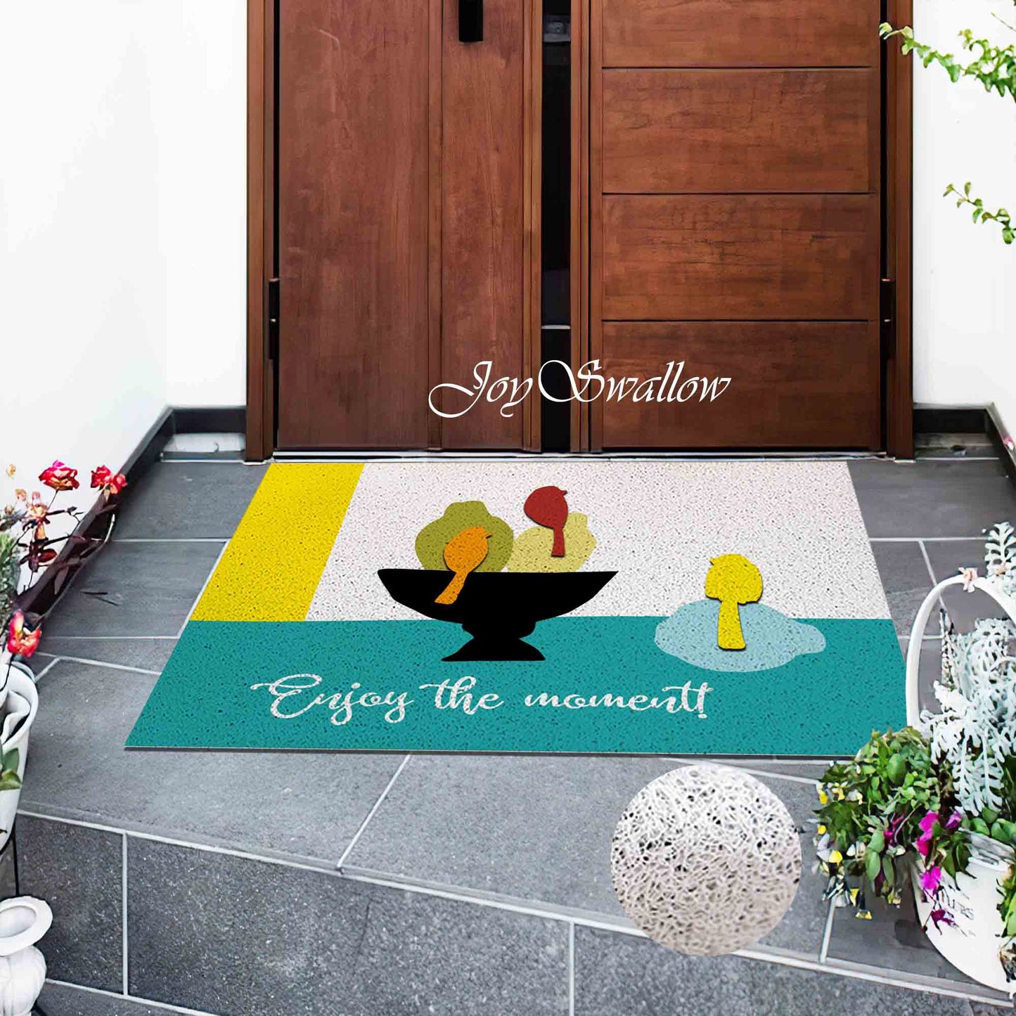 JoySwallow Personalized Door Mat, Bird Cat Pear PVC Coil Entrance Door Mat, Cute Animal Anti-Skid Outdoor Mat, Fruit Entryway Rug for Porch Courtyard