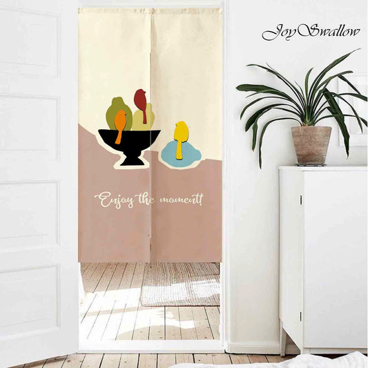 JoySwallow Personalized Doorway Curtain, Bird and Pear Door Curtain, Artistic Bathroom Decor, Bird Door Tapestries for Home, fruit Door Curtain for Kitchen, Curtain for Bedroom Decoration, Privacy Divider Curtain with Rod