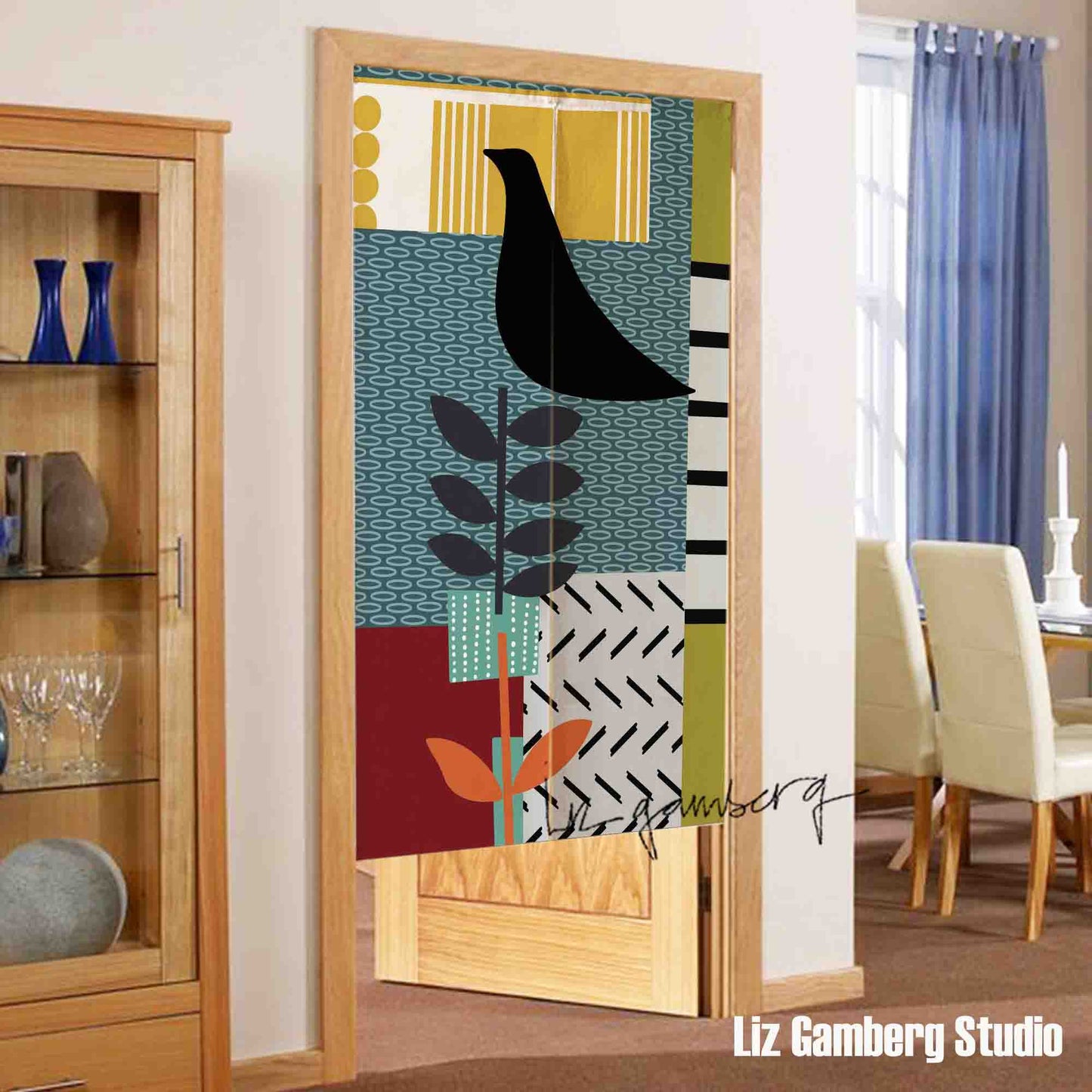 Bird On Vine Doorway Curtain by Liz Gamberg Studio from US