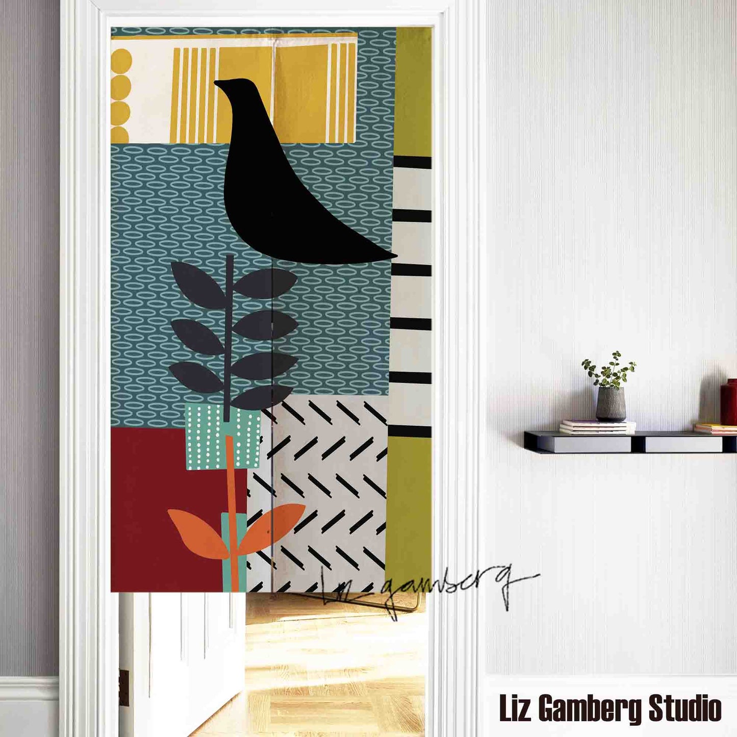 Bird On Vine Doorway Curtain by Liz Gamberg Studio from US