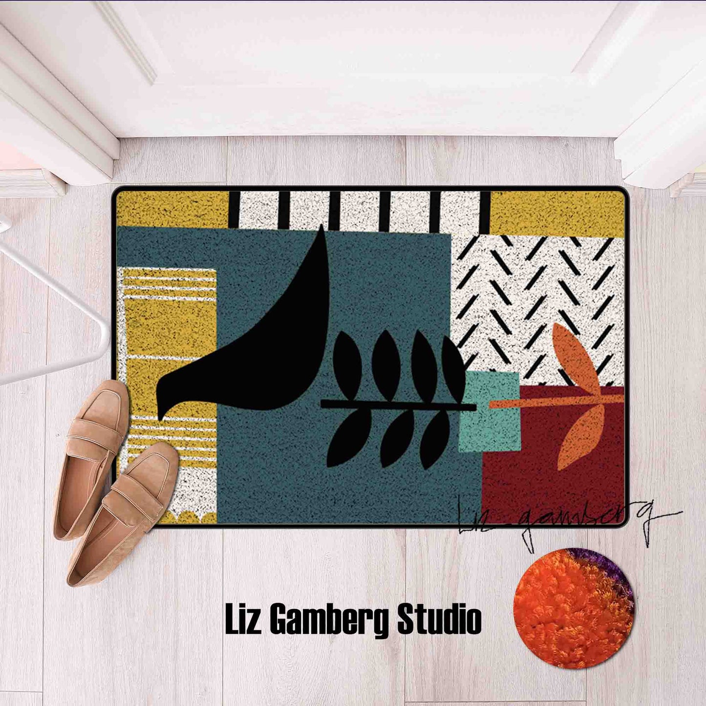 Bird On Vine Flannel Door Mat by Liz Gamberg Studio from US