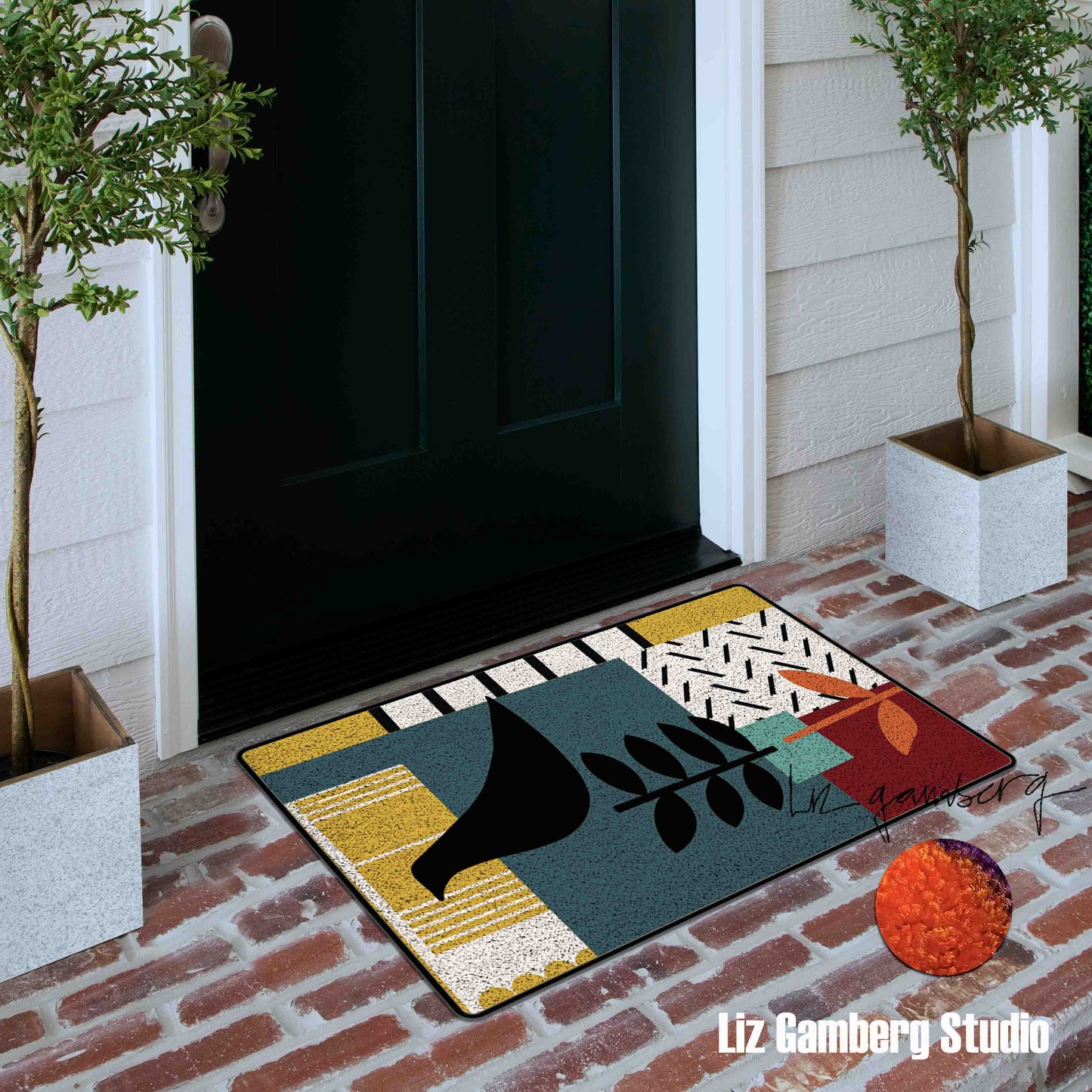 Bird On Vine Flannel Door Mat by Liz Gamberg Studio from US