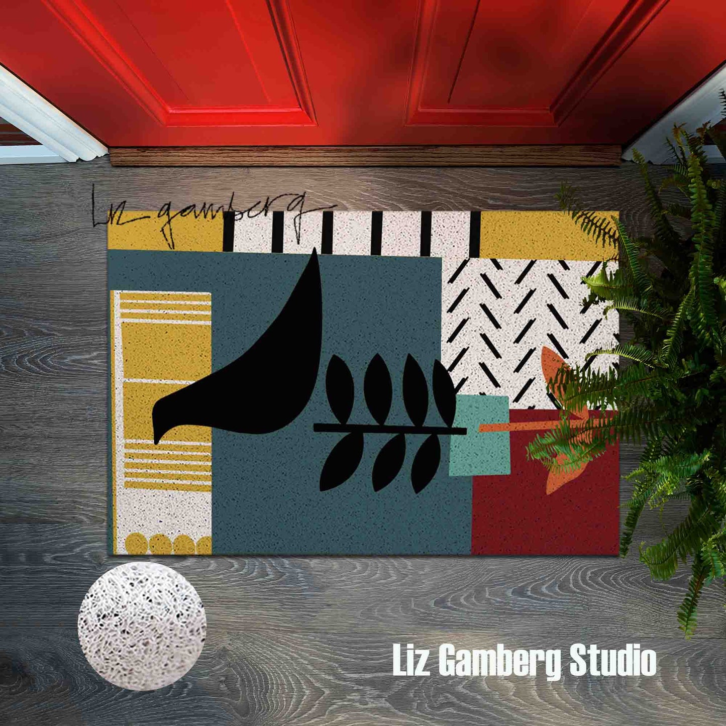 Bird On Vine PVC Coil Door Mat by Liz Gamberg Studio from US