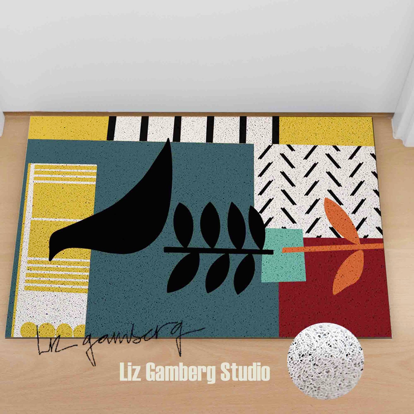 Bird On Vine PVC Coil Door Mat by Liz Gamberg Studio from US