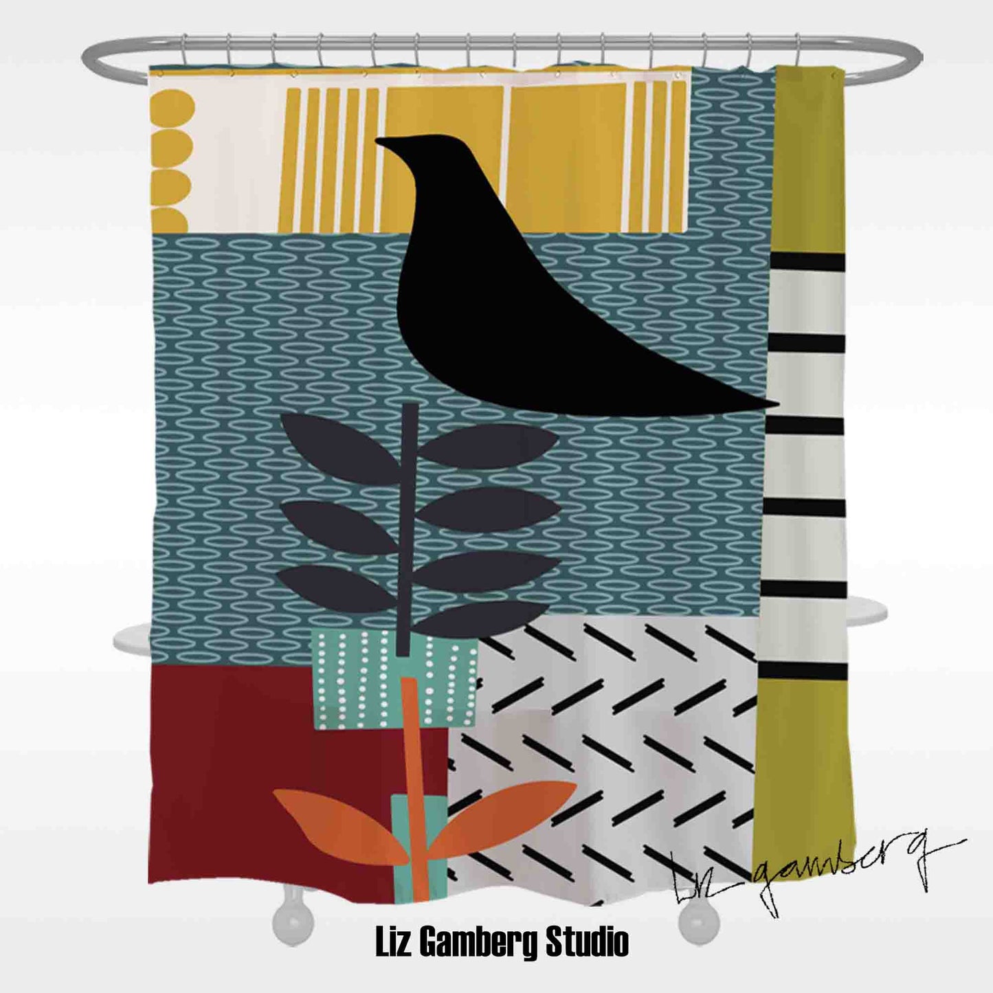 Bird On Vine Shower Curtain by Liz Gamberg Studio from US