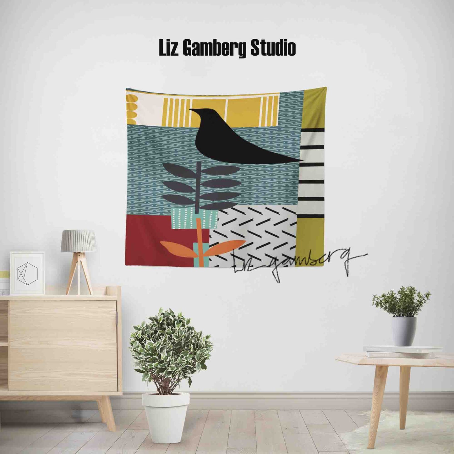 Bird On Vine Tapestry by  Liz Gamberg Studio from US