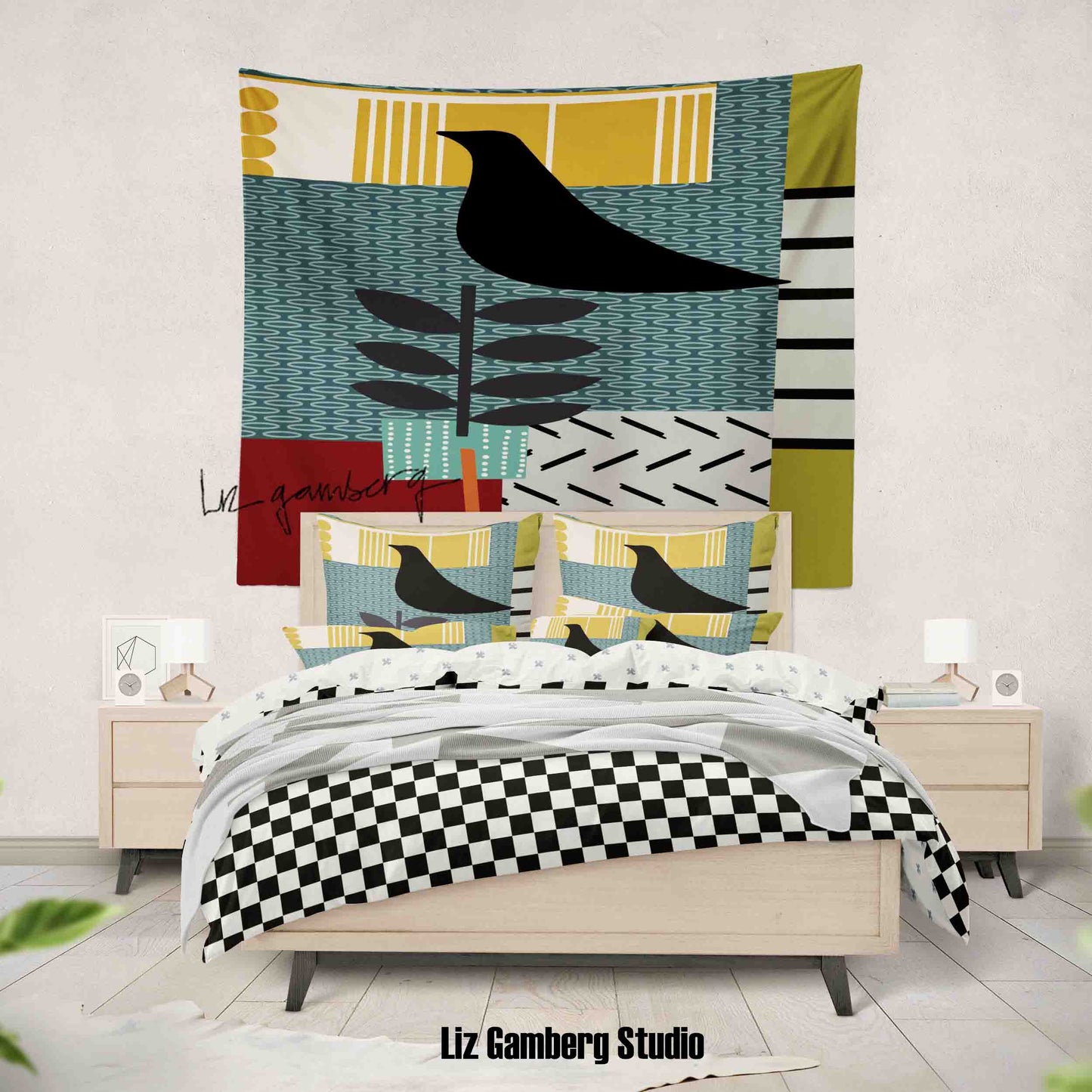 Bird On Vine Tapestry by  Liz Gamberg Studio from US