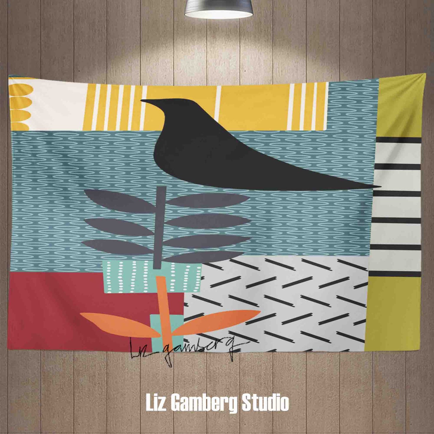 Bird On Vine Tapestry by  Liz Gamberg Studio from US