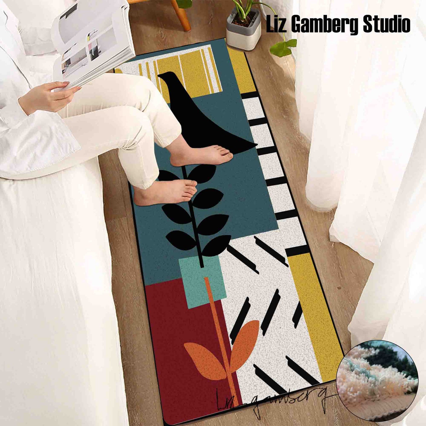 Bird On Vine Tufted Bathmat by Liz Gamberg Studio from US