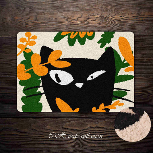 JoySwallow Cute Black Cat Tufted Bathmat, Animal Bathroom Rug, Cat Area Rug, Kitty Bedroom Rugs