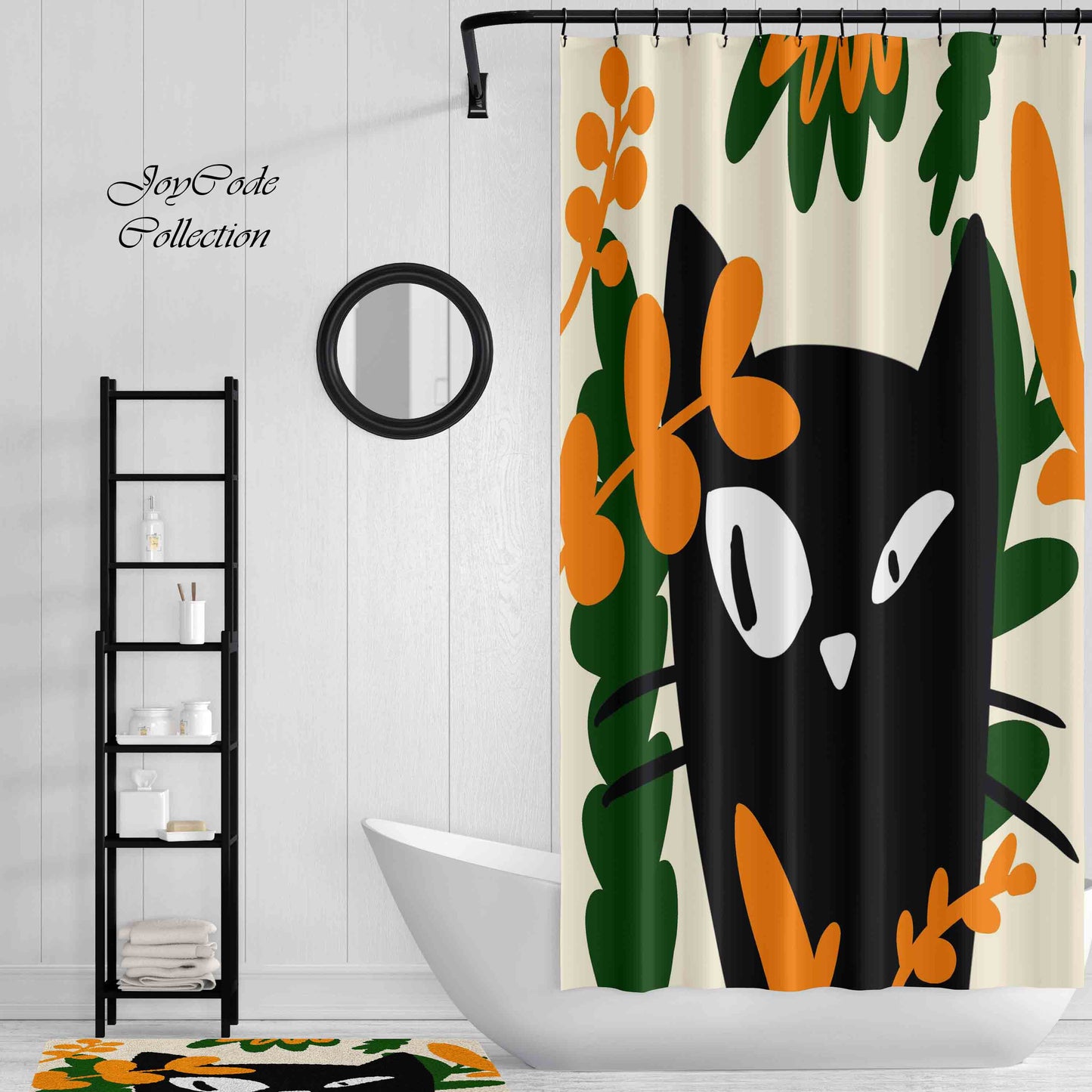 JoySwallow Jungle Black Cat Shower Curtain, Black Cat Waterproof Curtains, Animal Machine Washable Shower Curtains, Heavy Weighted Bath Curtains with hooks