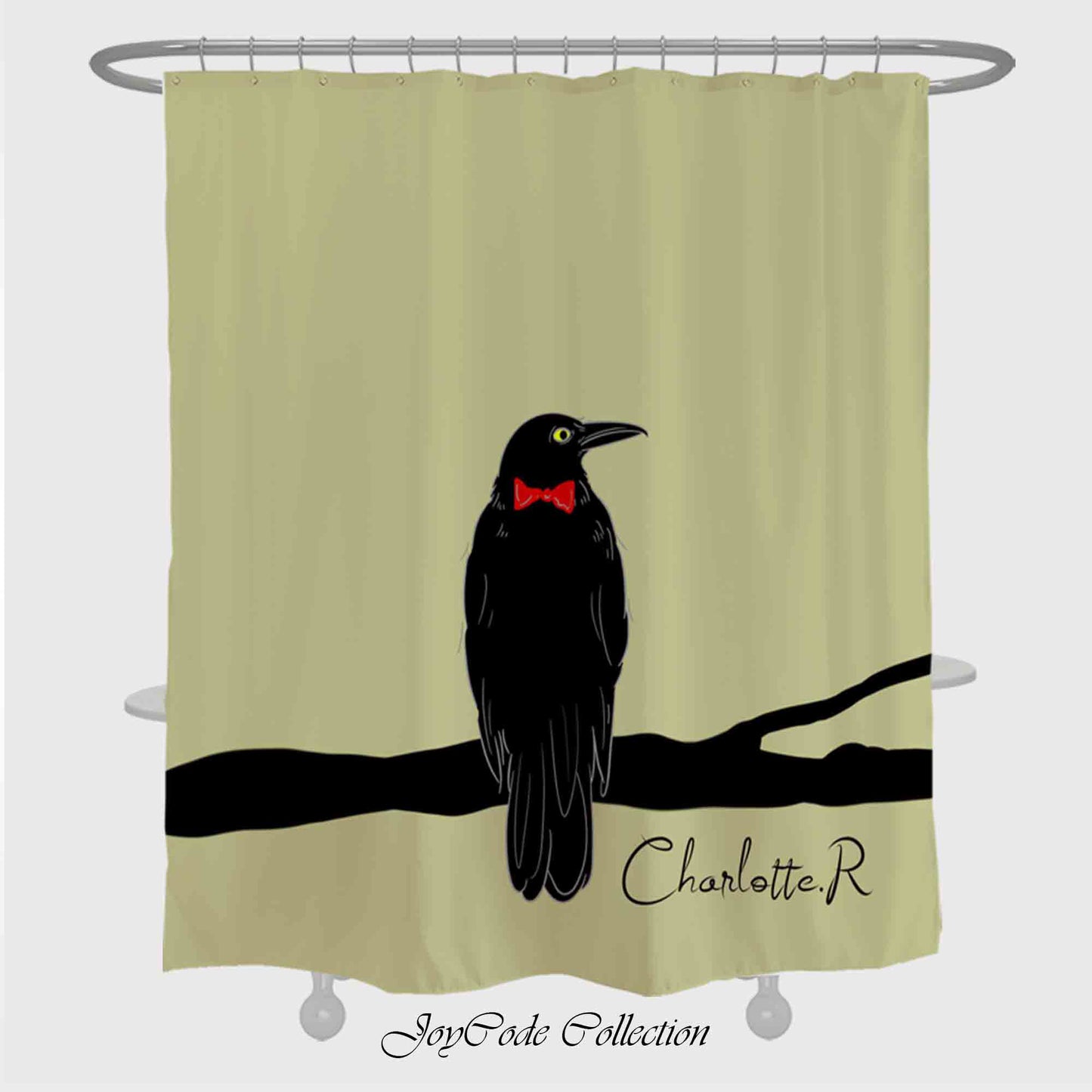 JoySwallow Personalized Shower Curtain, Black Raven Shower Curtain, Birds Waterproof Curtains, Animal Machine Washable Shower Curtains, Heavy Weighted Bath Curtains with hooks