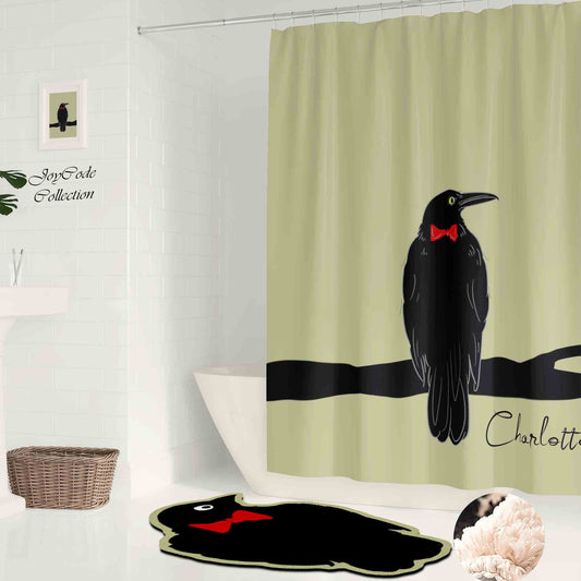 JoySwallow Personalized Shower Curtain, Black Raven Shower Curtain, Birds Waterproof Curtains, Animal Machine Washable Shower Curtains, Heavy Weighted Bath Curtains with hooks