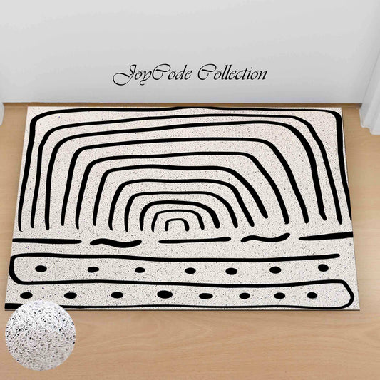 JoySwallow Black White Abstract Line Art PVC Coil Entrance Door Mat, Irregular Blocks Anti-Skid Outdoor Mat, Geometrical Entryway Rug for Porch Courtyard