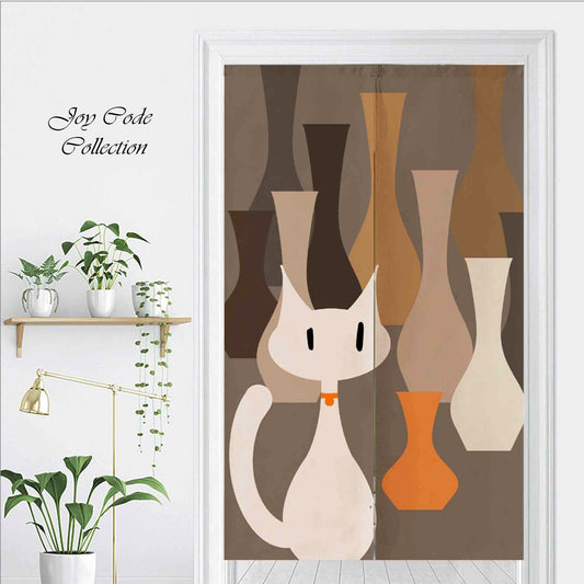 JoySwallow Personalized Doorway Curtain, Cat and Vases Doorway Curtain, Animal Door Tapestries for Home, Kitty Door Curtain for Kitchen, Curtain for Bedroom Decoration, Privacy Divider Curtain with Rod